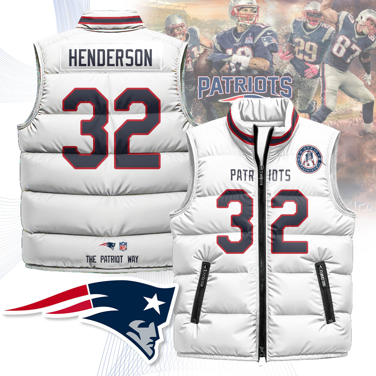 New England Patriots Unisex Puffer Vest - Printed