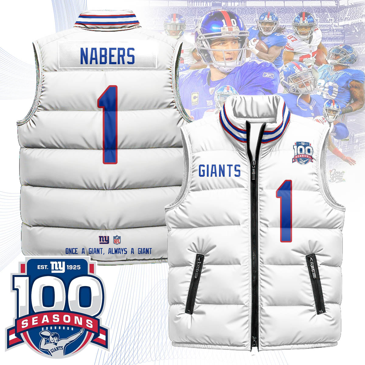 New York Giants Unisex Puffer Vest - Printed
