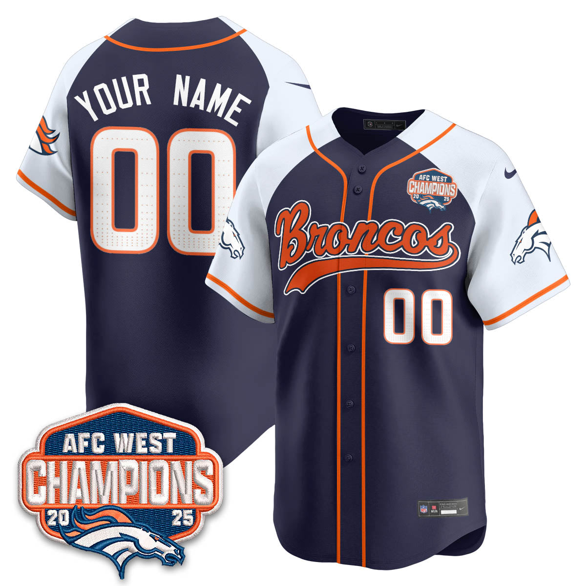 DEN AFC West Division Champions Limited Baseball Custom Jersey V2 - All Stitched