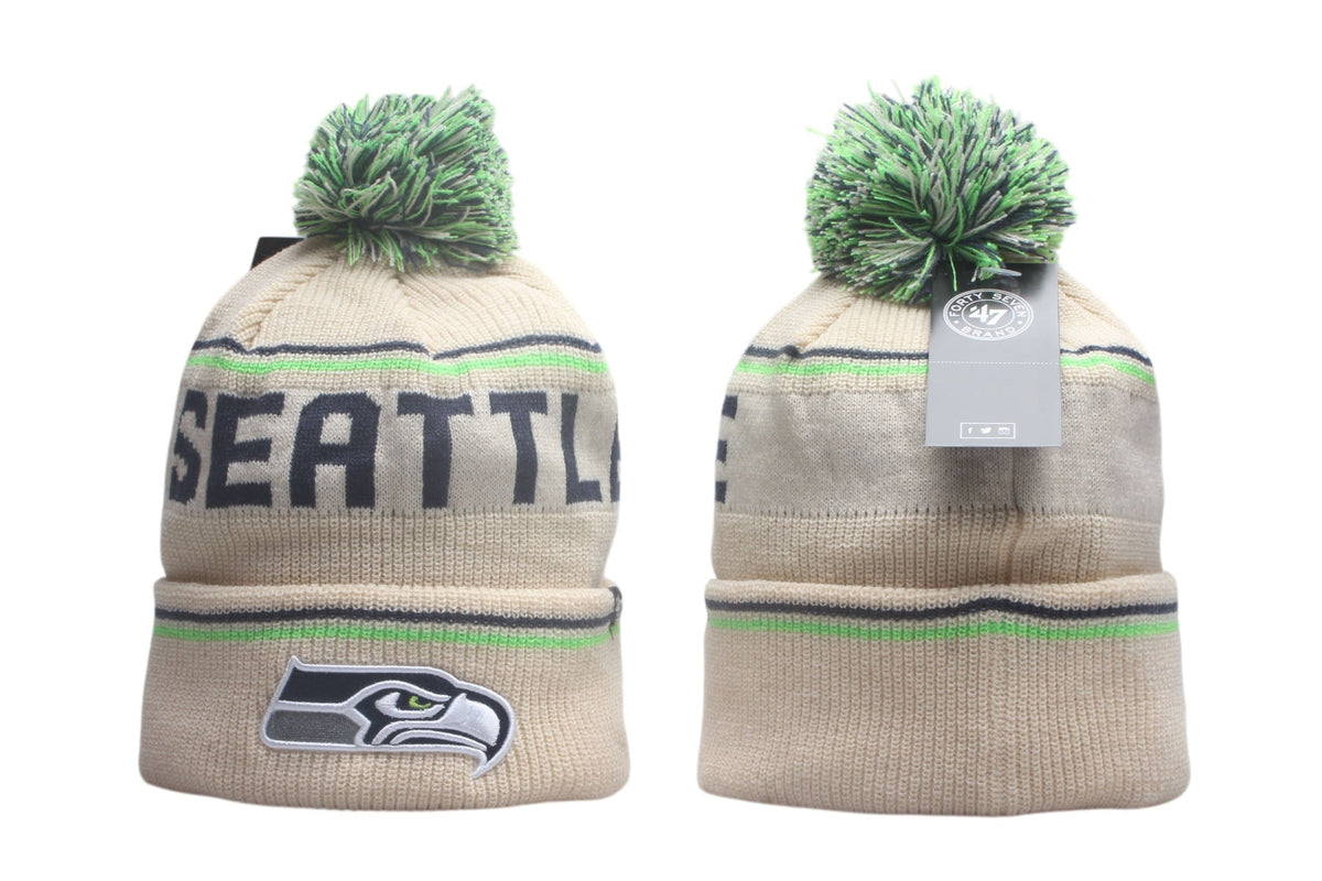 Seattle Seahawks Cuffed Knit Hat with Pom - Embroidered Patch