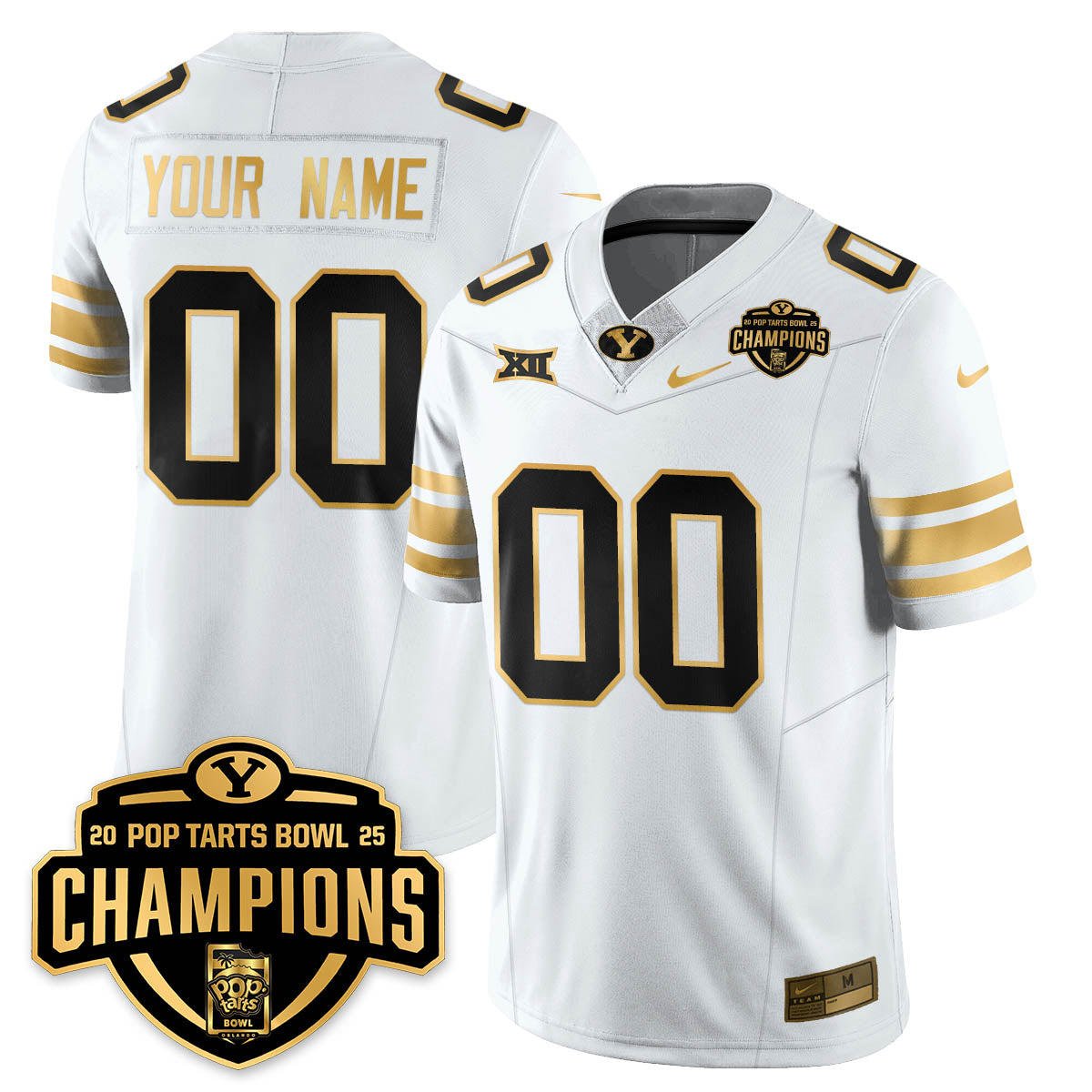 Custom BYU Cougars Football 2025 Pop-Tarts Bowl Champions Gold Jersey - All Stitched