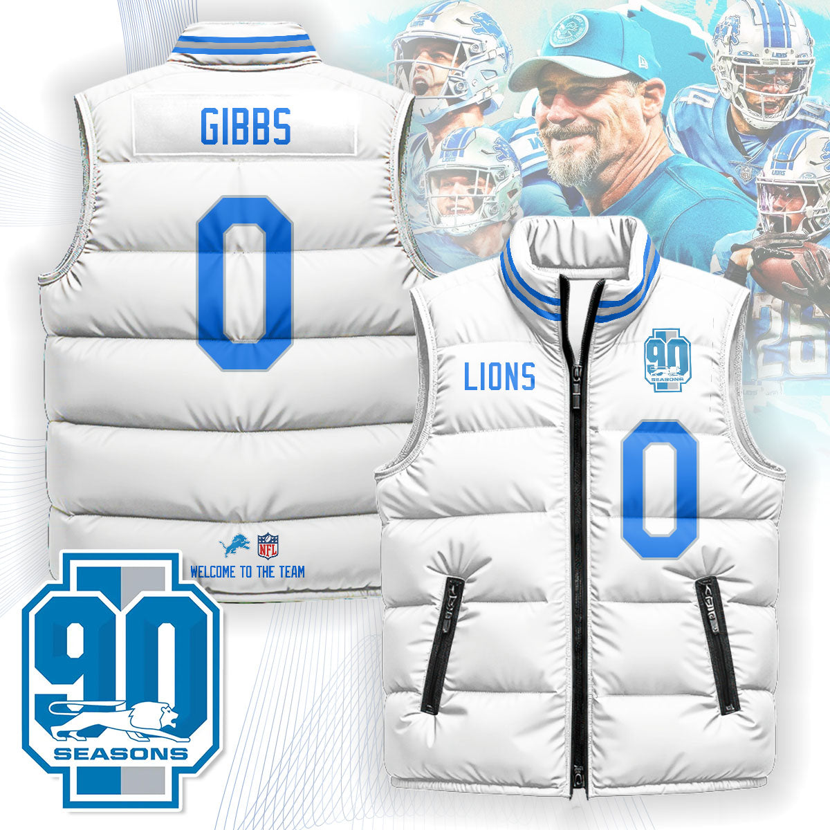 Detroit Lions Unisex Puffer Vest - Printed