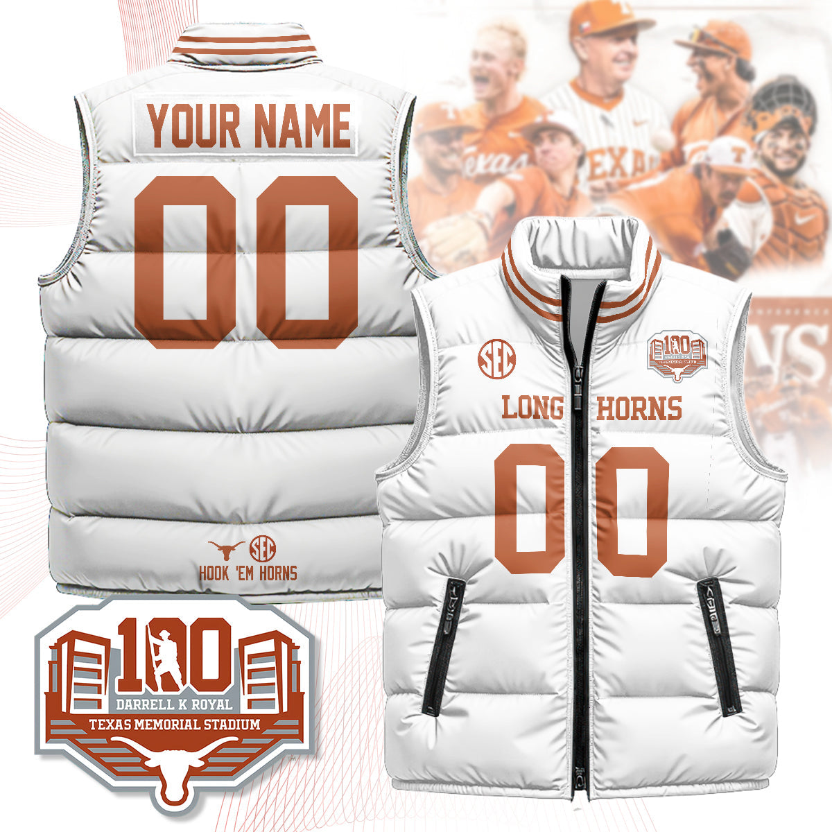 Personalized Texas Longhorns Unisex Puffer Vest