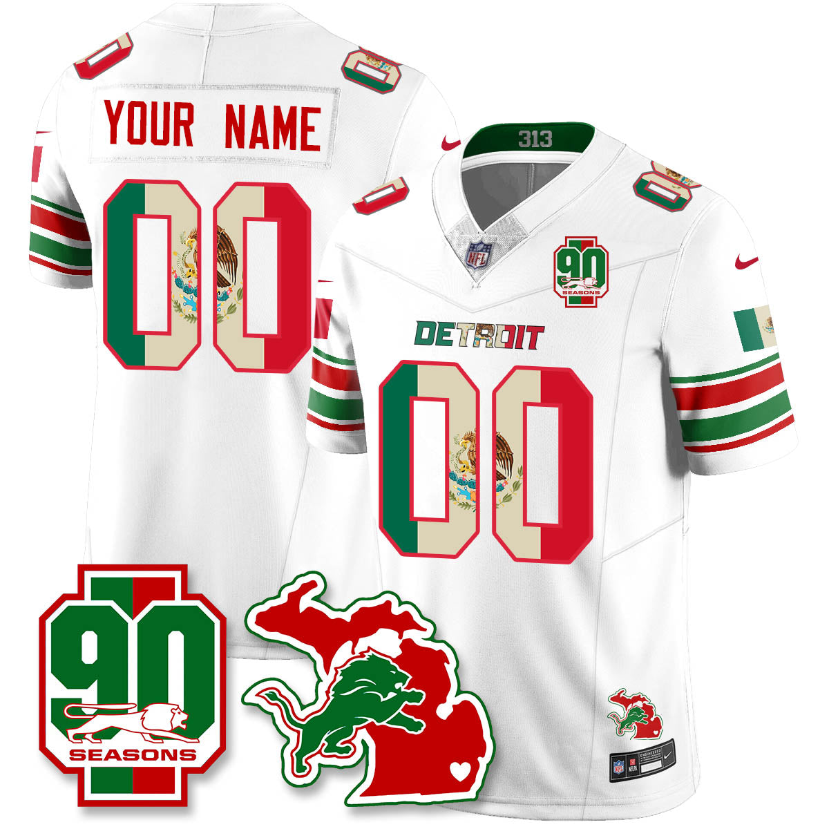 DET Mexico Vapor Limited Jersey - All Stitched