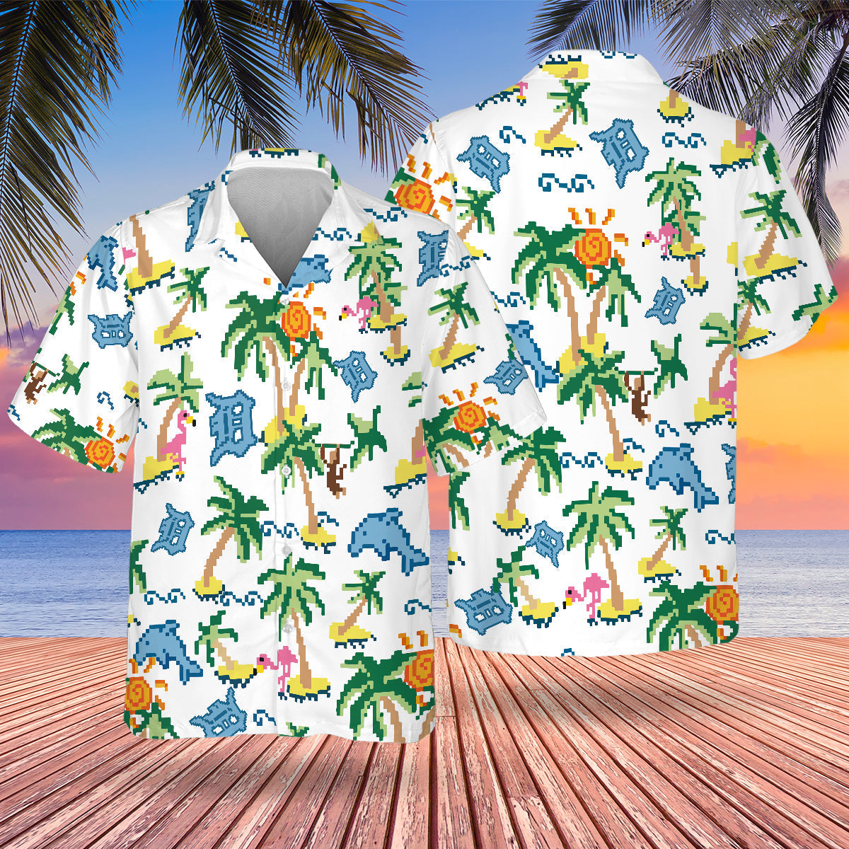 DET Pixel Hawaiian Design Button Shirt