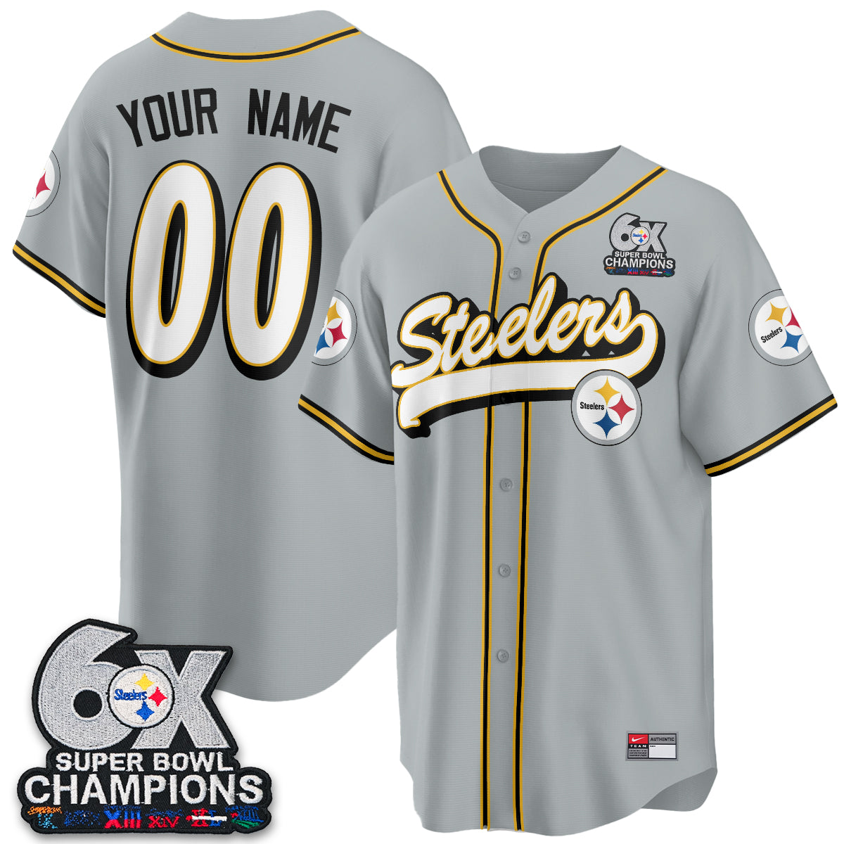 Pittsburgh Steelers 6x SBowl Baseball Vapor Custom Jersey - Stitched