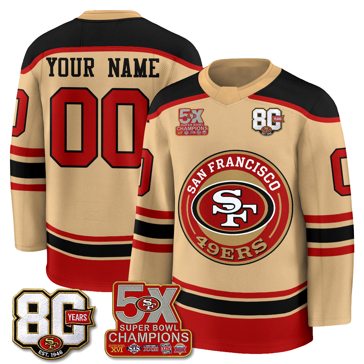 SF 4X Champs Custom Hockey Jersey - Stitched