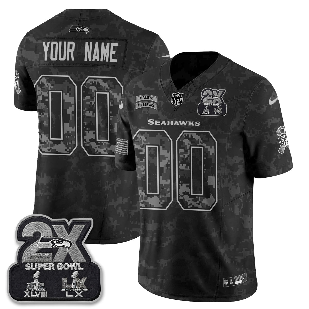 Seattle Seahawks 2026 Salute to Service Vapor Custom Jersey - Stitched
