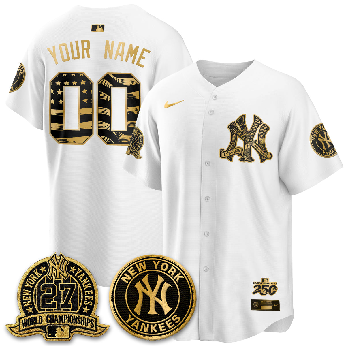 NYY Fourth of July USA Vapor Limited Custom Jersey - Stitched