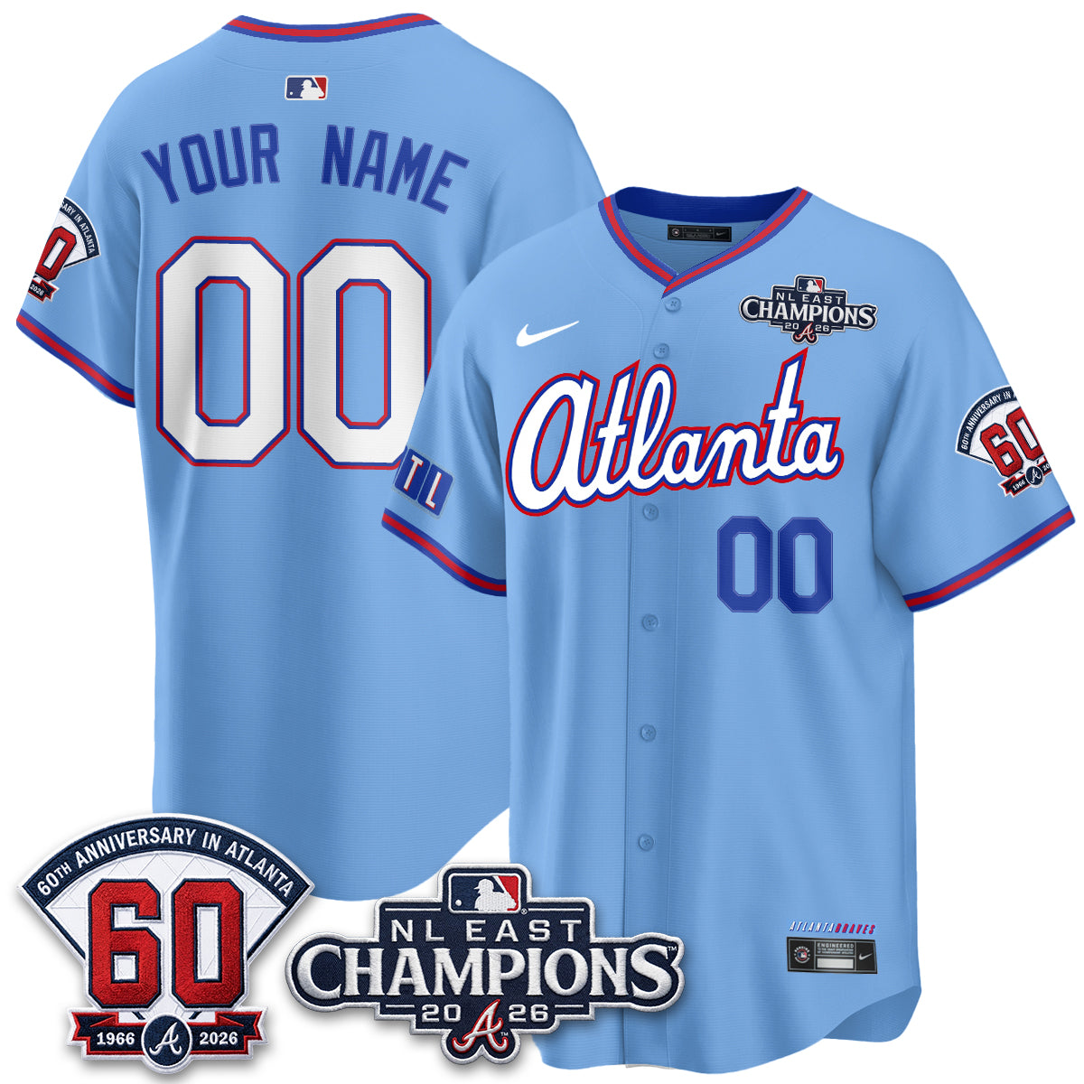 Atlanta Braves 2026 NL East Champs Vapor Custom Jersey - Stitched