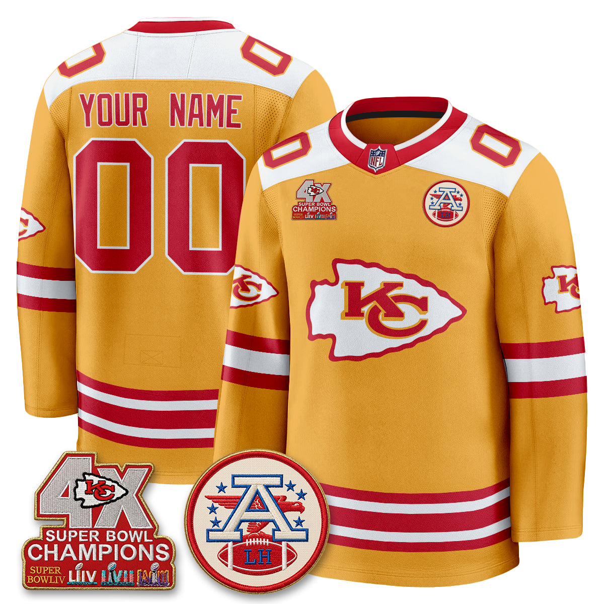 Kansas City Chiefs 4X Champs Edition Custom Hockey Jersey - Stitched