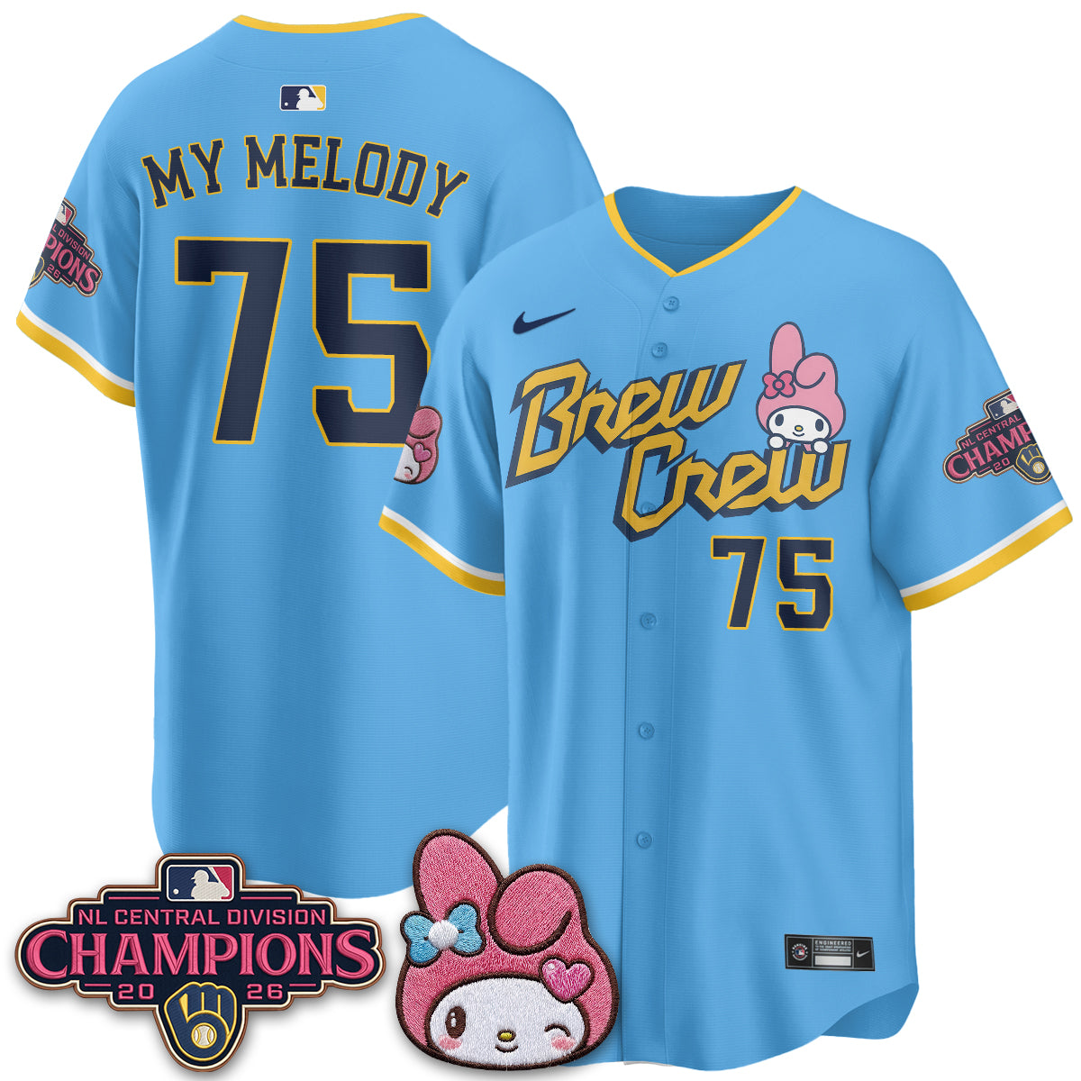 Milwaukee Brewers NL Central Champs x Pink Sanrio Friend Vapor Jersey - Stitched