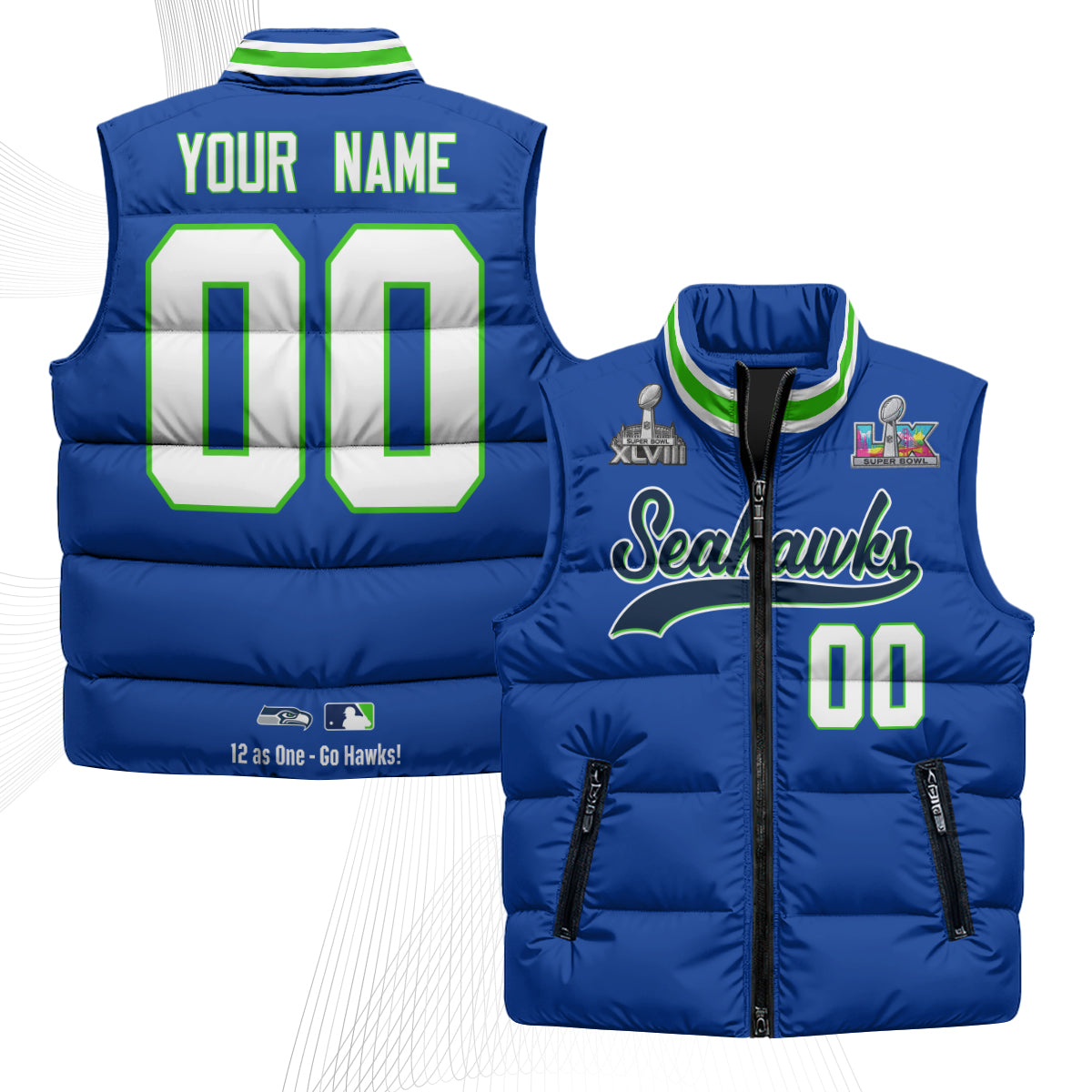 Seattle Seahawks S.Bowl Champs Custom Puffer Vest - Printed
