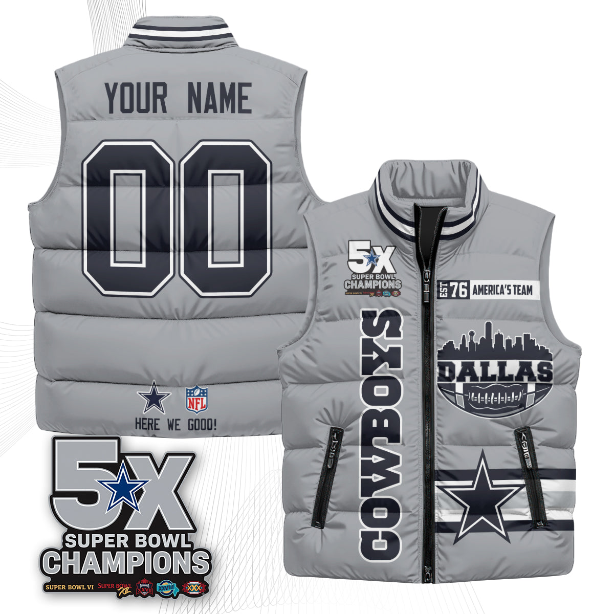 DAL "America's Team" Custom Puffer Vest - Printed