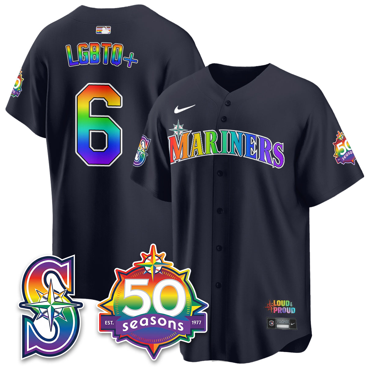 Seattle Mariners Happy Pride Month Vapor Jersey - Stitched