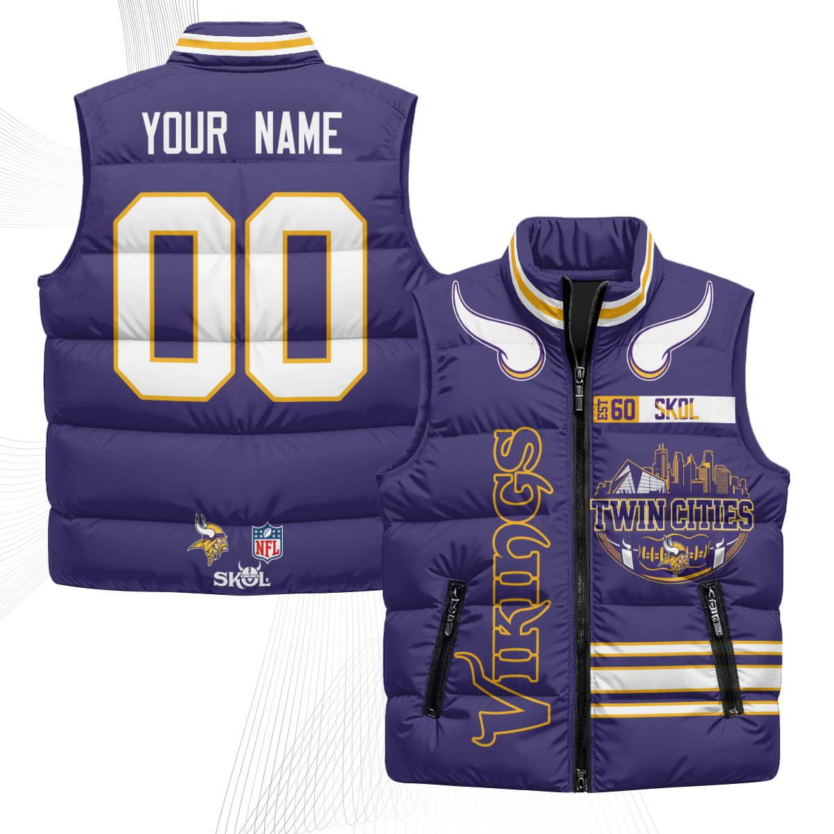Minnesota Vikings Twin City Custom Puffer Vest - Printed