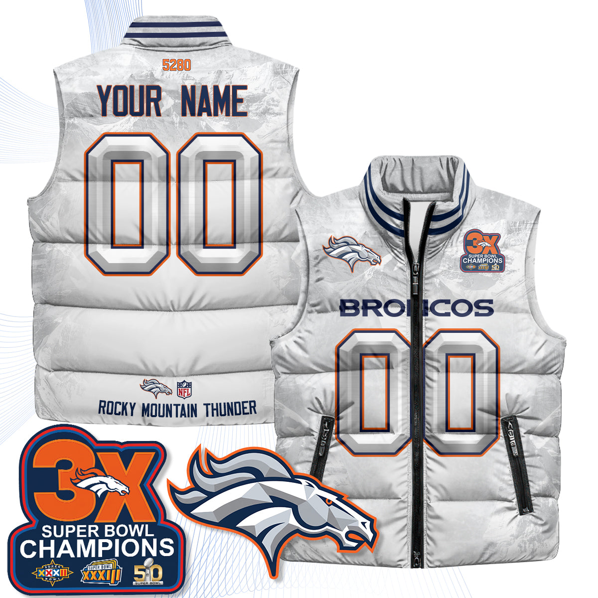 Denver Broncos Fan Gear Edition Unisex Custom Puffer Vest - Printed