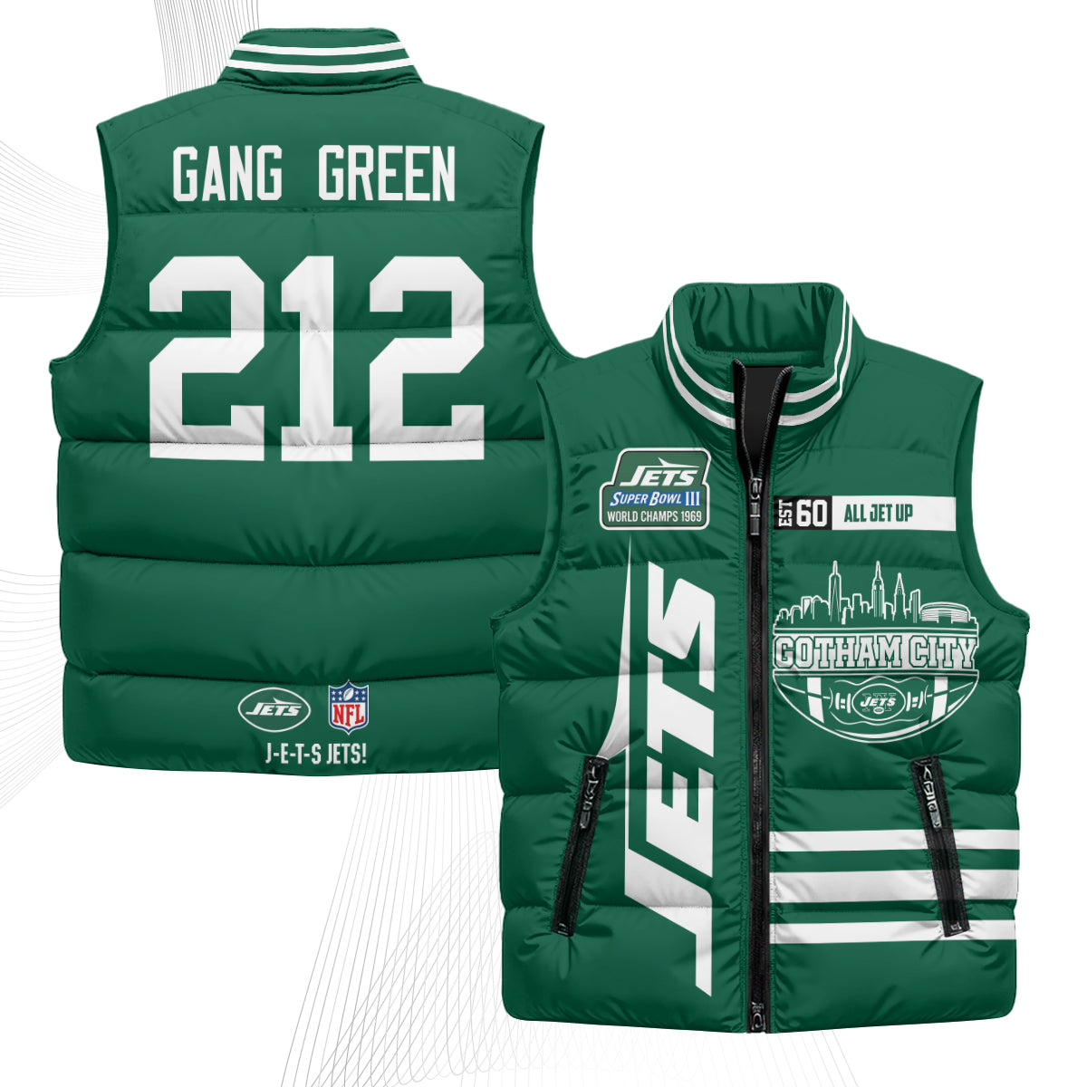 New York Jets Gotham City Puffer Vest - Printed