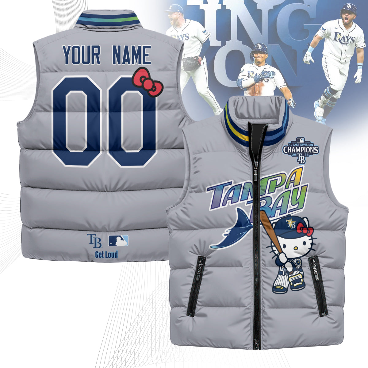 TB x Meow KT 2026 AL East Champs Custom Puffer Vest - Printed