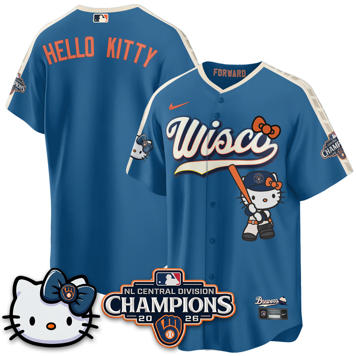 Milwaukee Brewers NL Central Champs x Meow KT Vapor Jersey - Stitched
