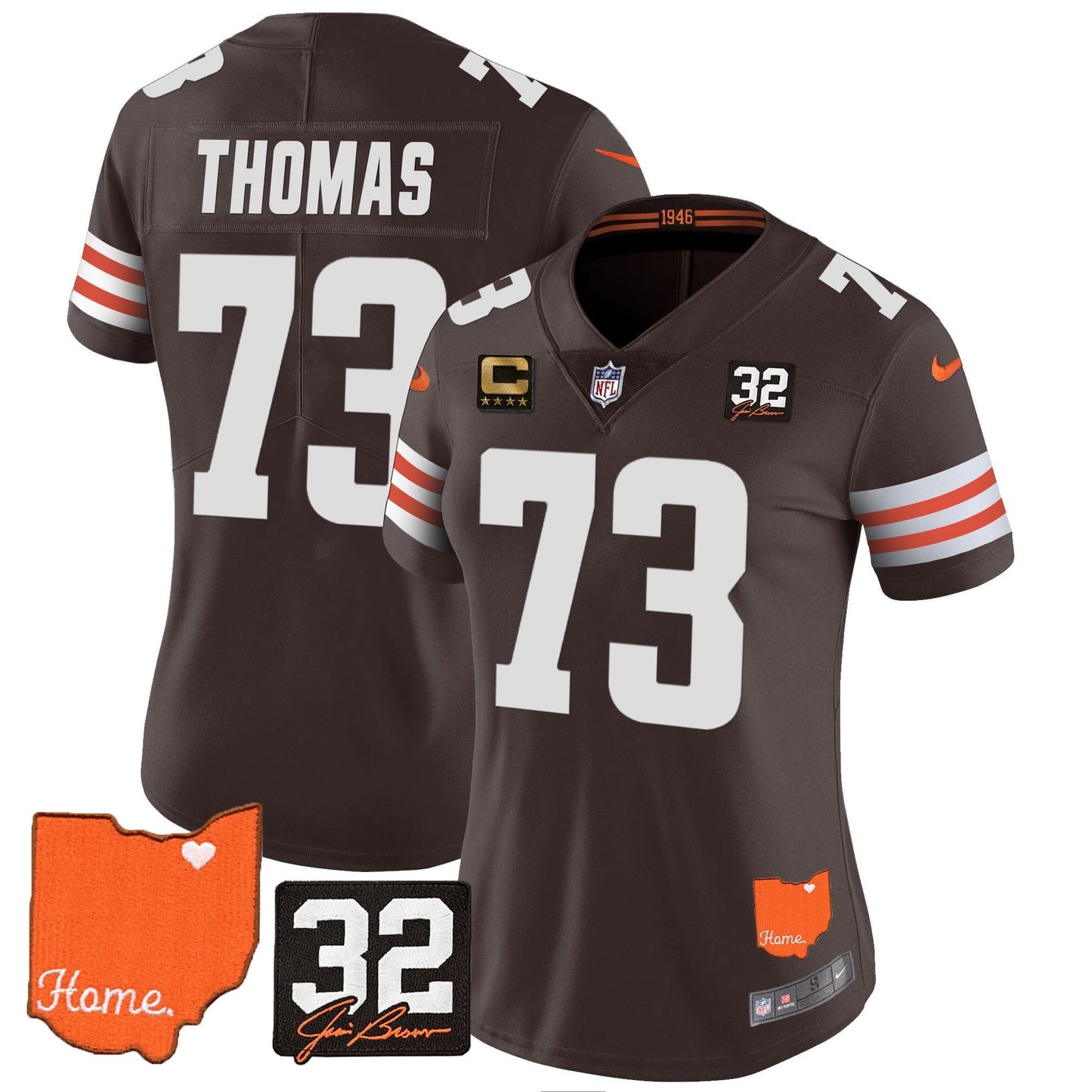 Women's Browns #32 Jim Brown Memorial & Home Patch Vapor Limited Jersey - All Stitched