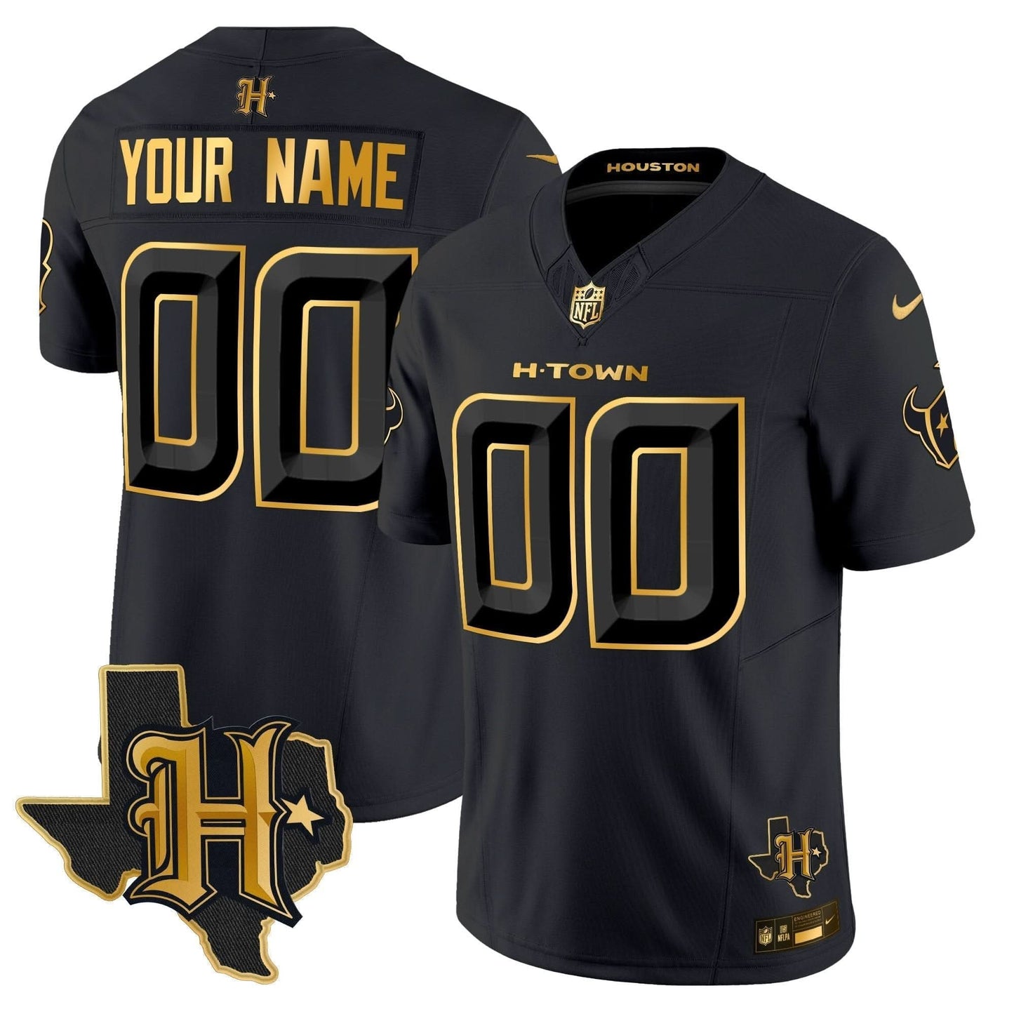 Houston Texans 2024 Texas Patch Gold Vapor Limited Custom Jersey - All Stitched