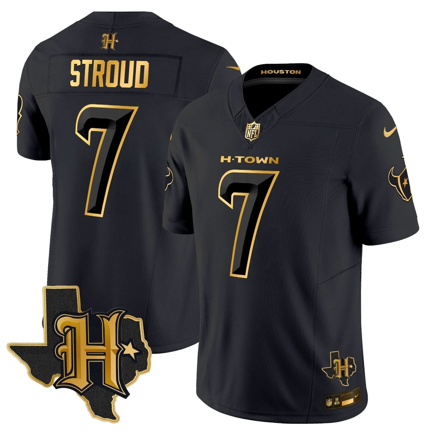 Houston Texans 2024 Texas Patch Gold Vapor Limited Jersey - All Stitched