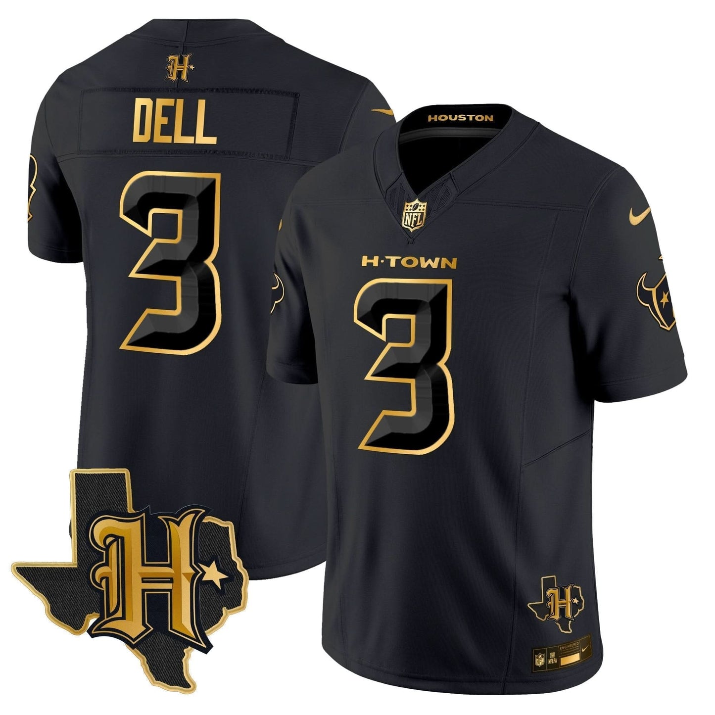 Houston Texans 2024 Texas Patch Gold Vapor Limited Jersey - All Stitched