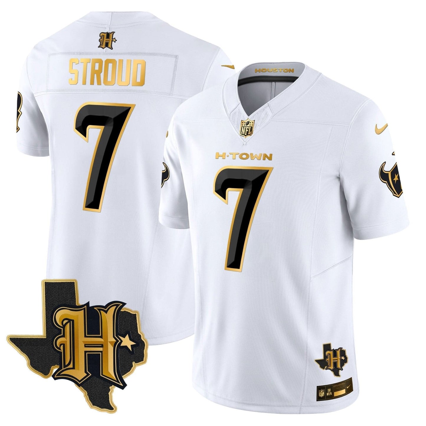 Houston Texans 2024 Texas Patch Gold Vapor Limited Jersey - All Stitched