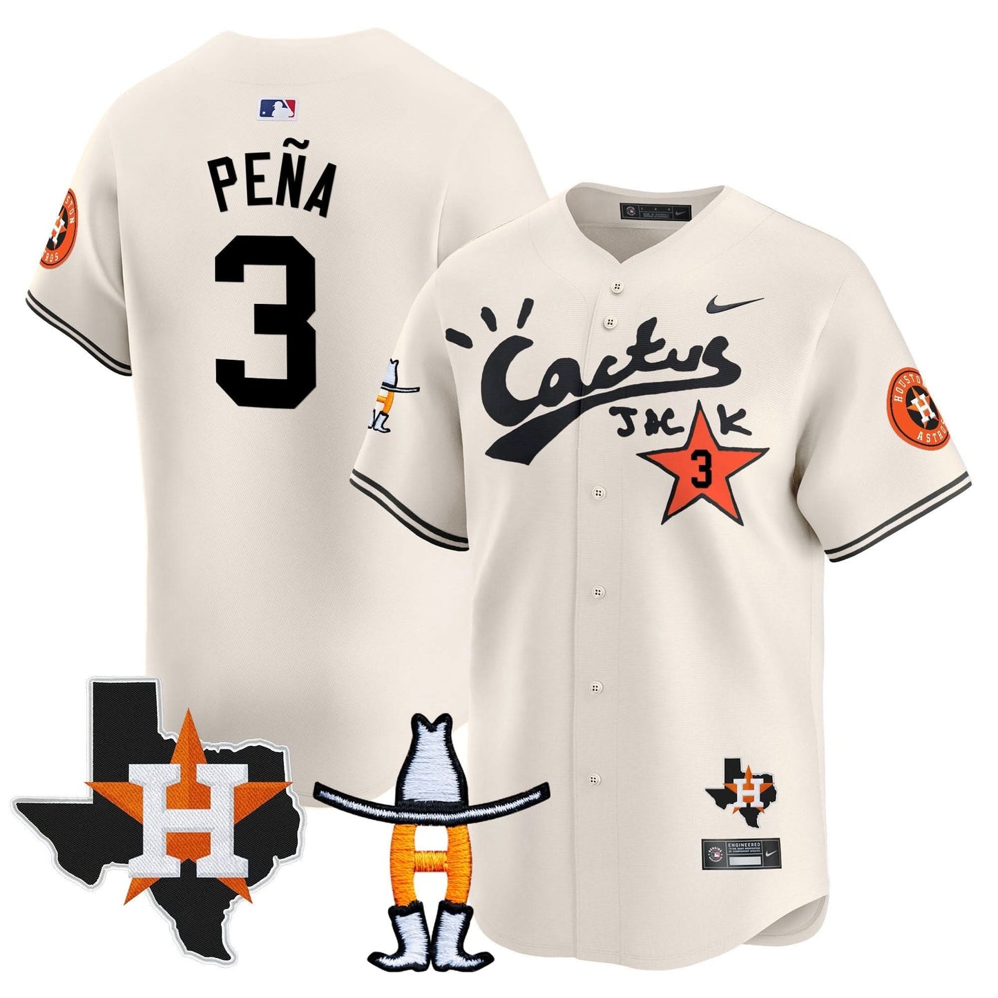 Men's Houston Astros Cactus Jack Houston Rodeo Patch Vapor Premier Limited Jersey - All Stitched