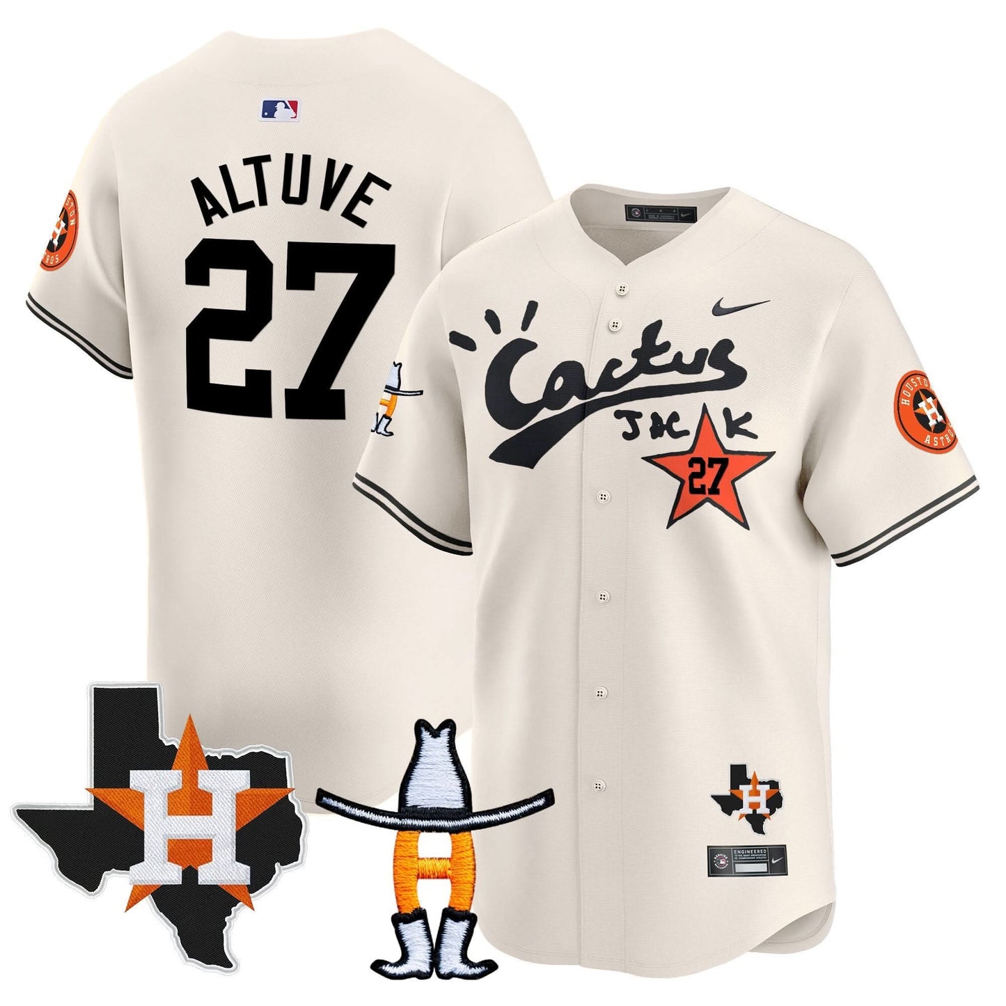 Men's Houston Astros Cactus Jack Houston Rodeo Patch Vapor Premier Limited Jersey - All Stitched
