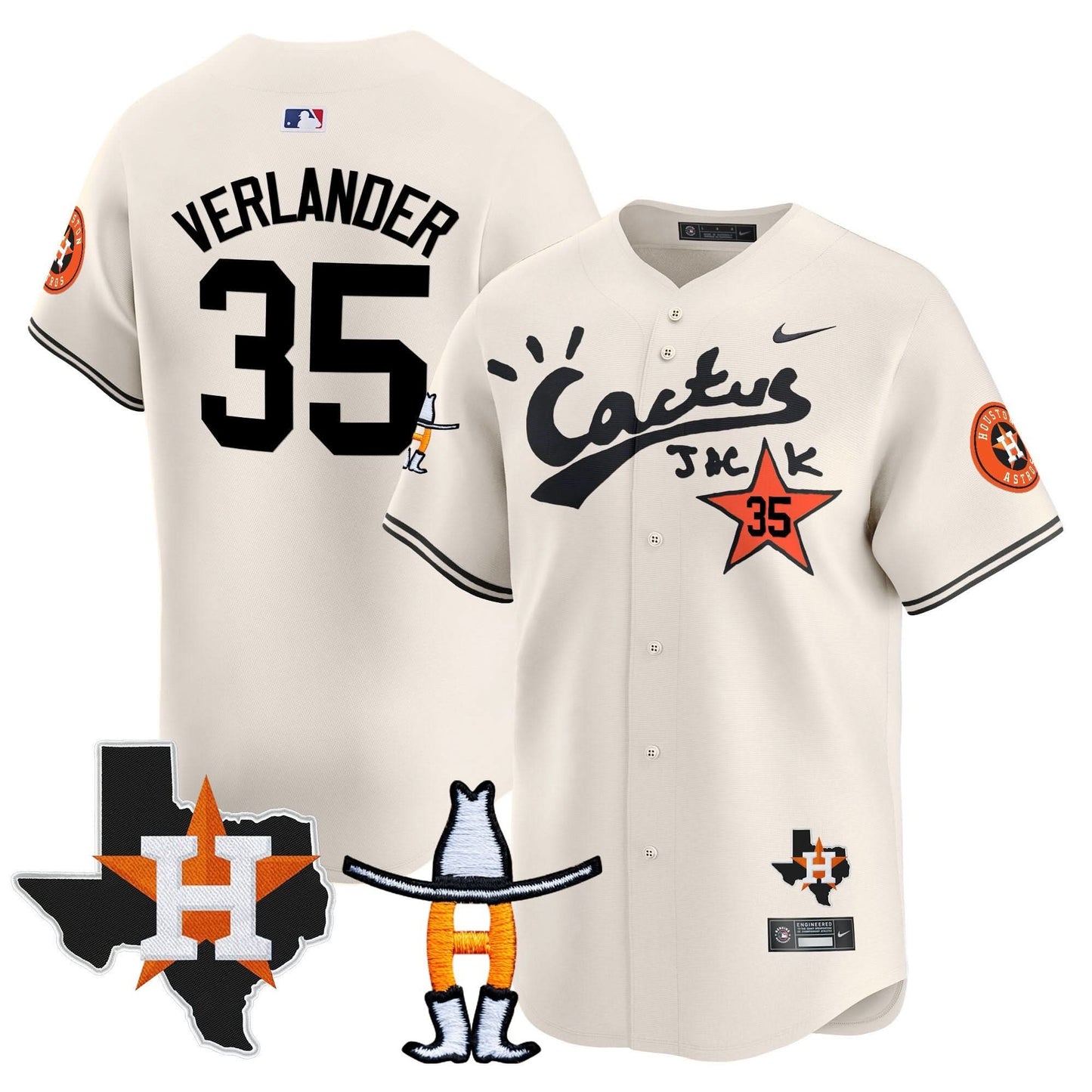 Men's Houston Astros Cactus Jack Houston Rodeo Patch Vapor Premier Limited Jersey - All Stitched