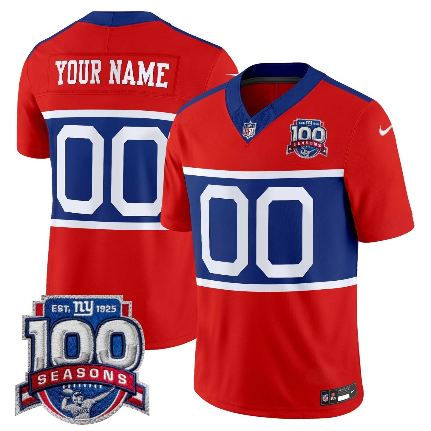 New York Giants 'Century Red' 100th Season Commemorative Vapor Custom Jersey - All Stitched