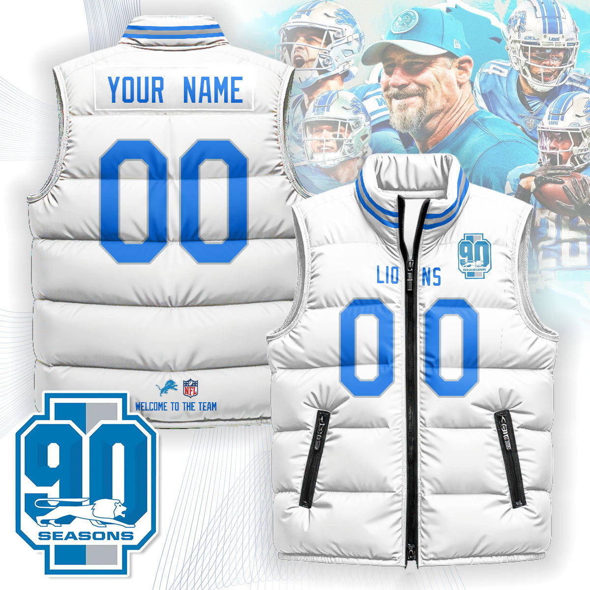 Custom Detroit Lions Unisex Puffer Vest