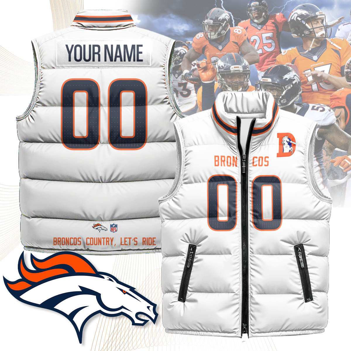 Custom Denver Broncos Unisex Puffer Vest