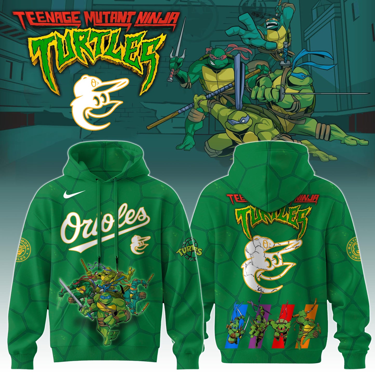 . Baltimore Orioles MLB x Ninja Turtles Special Edition Hoodie 2025