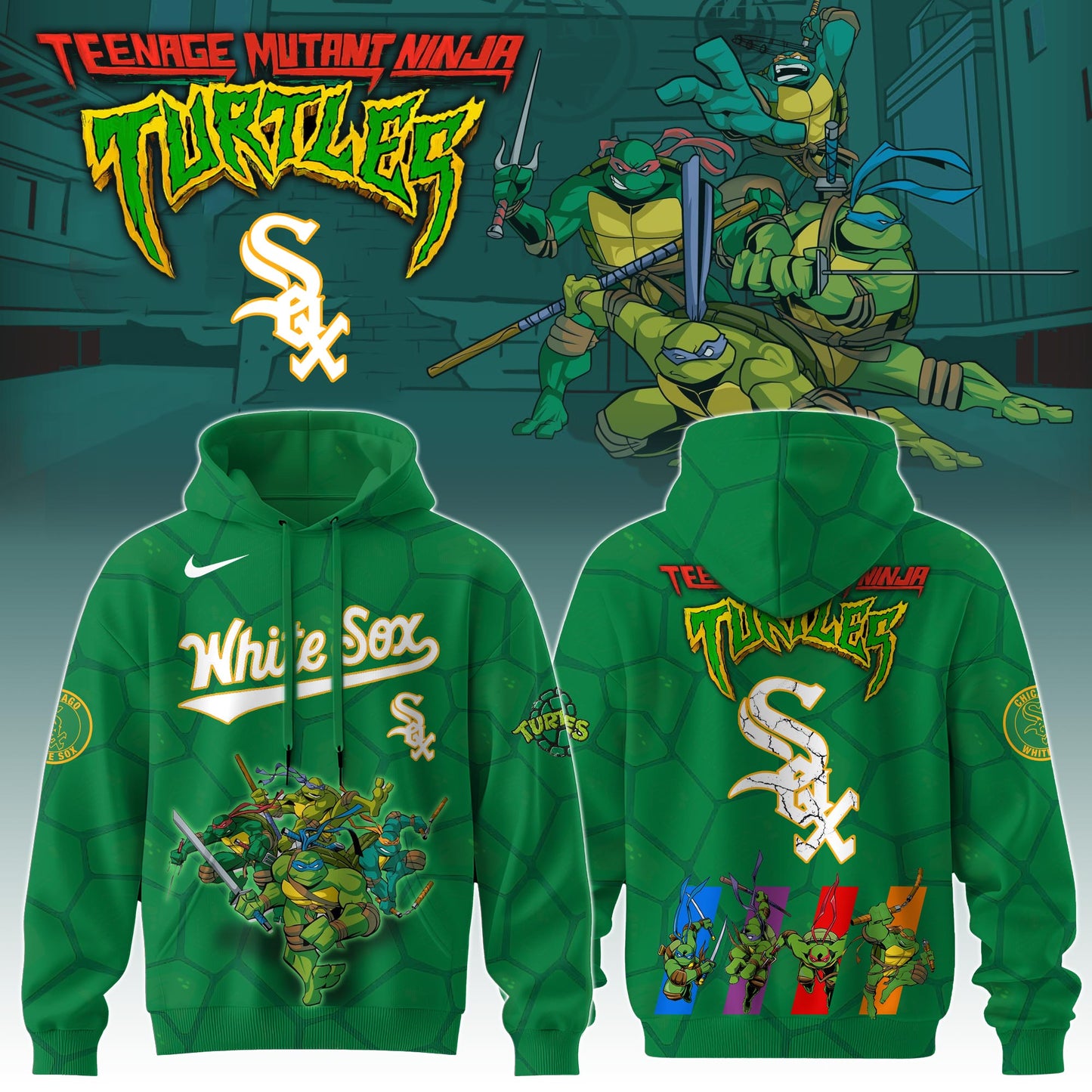 . Chicago White Sox MLB x Ninja Turtles Special Edition Hoodie 2025