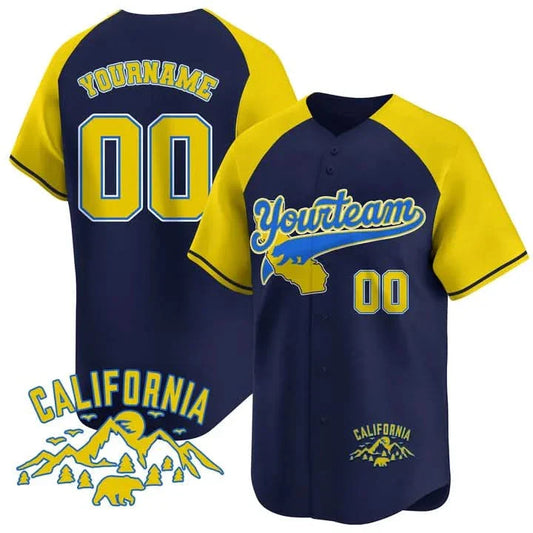 CUSTOM NAVY ALTERNATE YELLOW CALIFORNIA MOUNTAIN BASEBALL JERSEY - EMBROIDERED