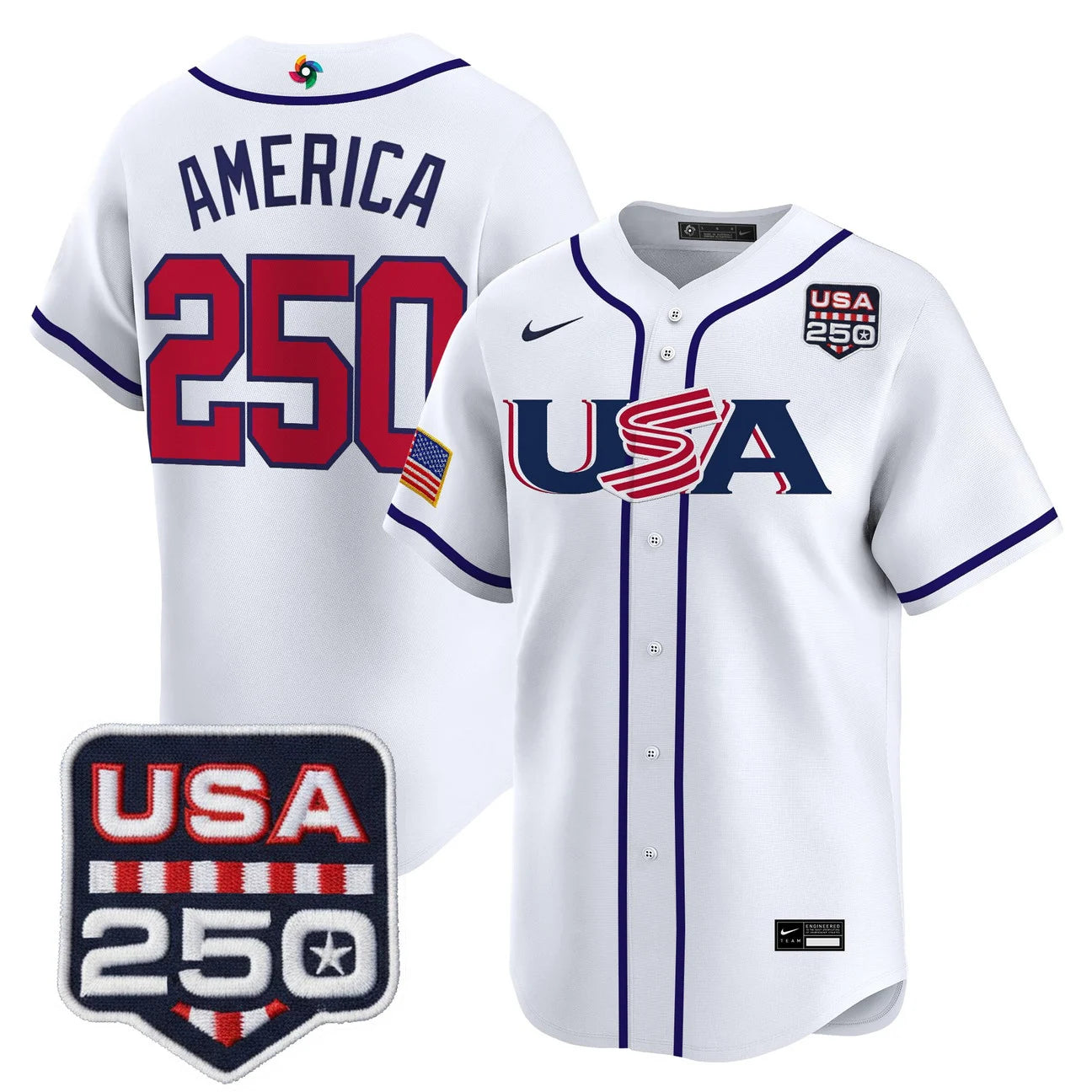 Team USA World Baseball Classic 250America Patch Vapor Premier Jersey - 2026 Roster - All Stitched