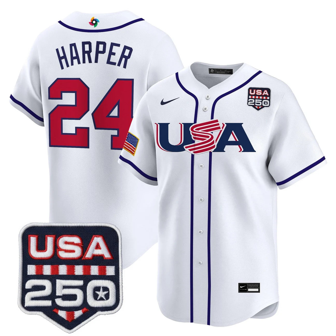Team USA World Baseball Classic 250America Patch Vapor Premier Jersey - 2026 Roster - All Stitched