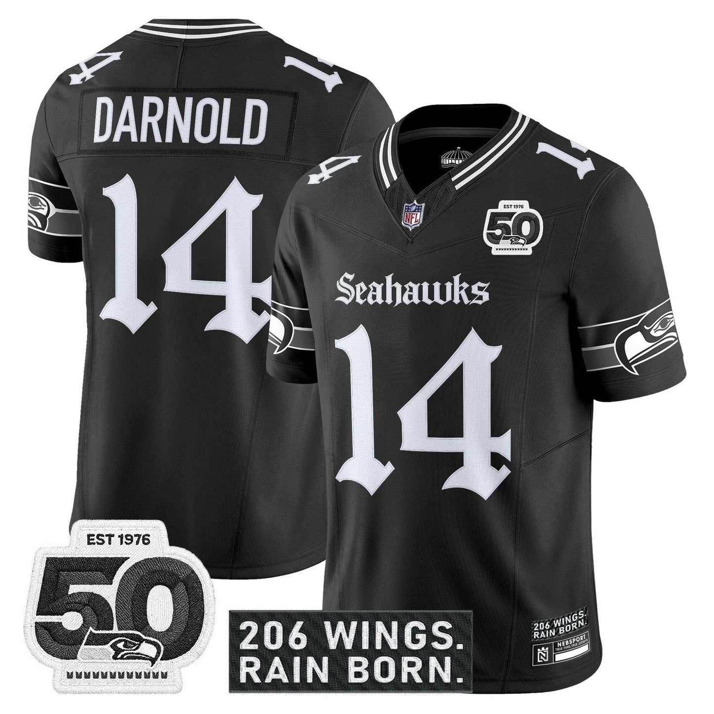 Seattle Seahawks 'Gothic Rain City Shadows Edition' Vapor Jersey - 50th Anniversary Patch - All Stitched