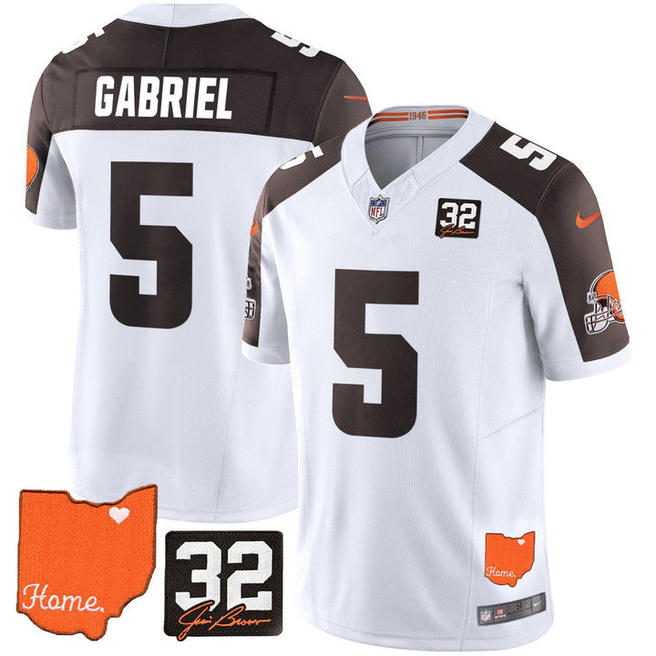 Browns #32 Jim Brown Memorial & Home Patch Vapor Limited Jersey - Stitched