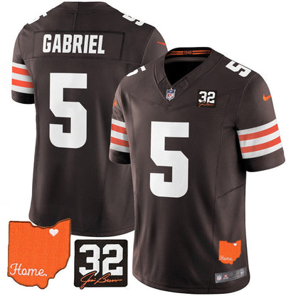 Browns #32 Jim Brown Memorial & Home Patch Vapor Limited Jersey - Stitched