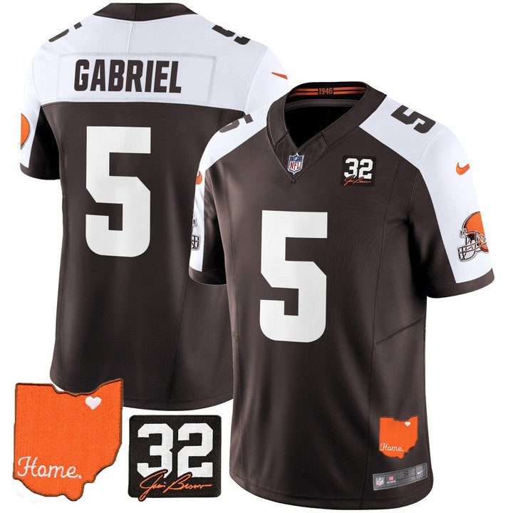 Browns #32 Jim Brown Memorial & Home Patch Vapor Limited Jersey - Stitched