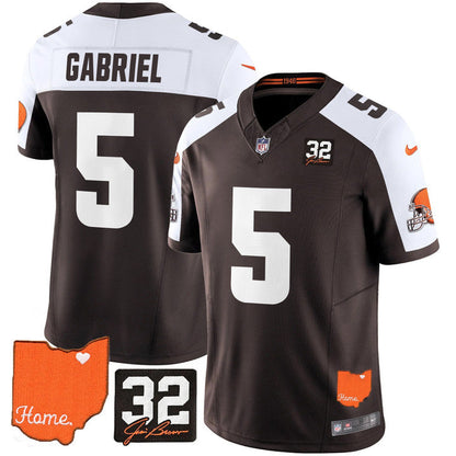 Browns #32 Jim Brown Memorial & Home Patch Vapor Limited Jersey N1 - All Stitched