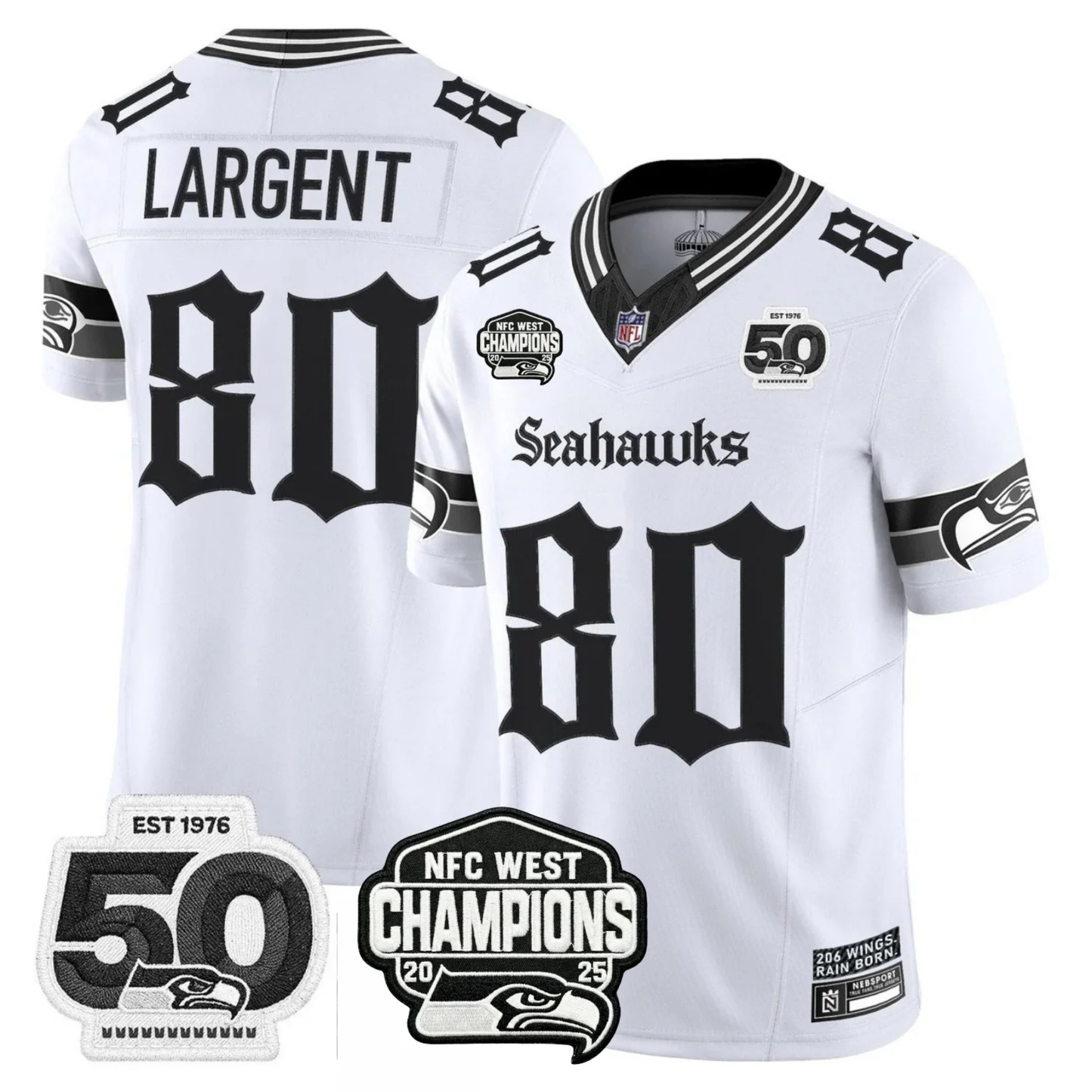Seattle Seahawks 50th & NFC West Champions Patch Gothic Edition Jersey - Stitched