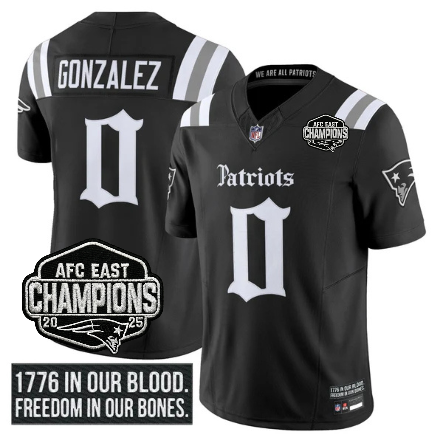 NE 'Gothic Revolution Edition' AFC East Champions Patch Vapor Limited Jersey - All Stitched