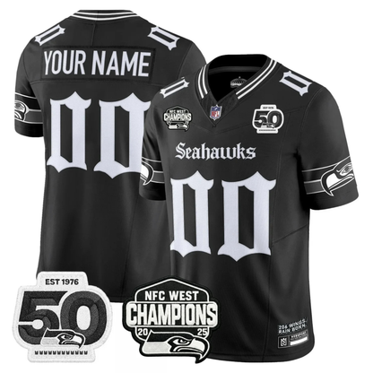 Seattle Seahawks 50th & NFC West Champions Patch Gothic Edition Jersey - Stitched