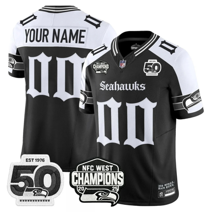 Seattle Seahawks 50th & NFC West Champions Patch Gothic Edition Jersey - Stitched