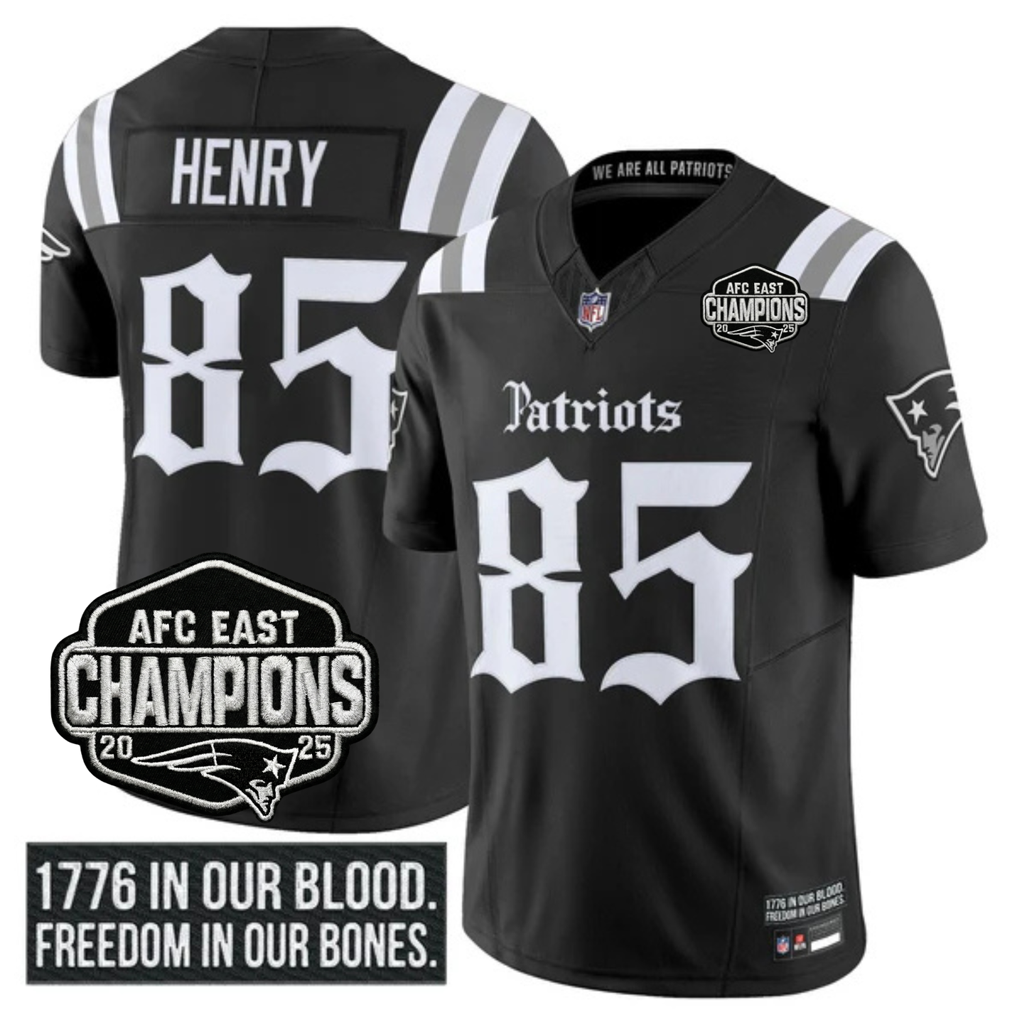 NE 'Gothic Revolution Edition' AFC East Champions Patch Vapor Limited Jersey - All Stitched